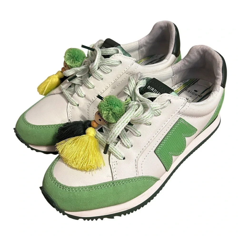 Birdies x 21Seeds Women Green White Leather Suede Roadrunner Sneakers Size 6.5